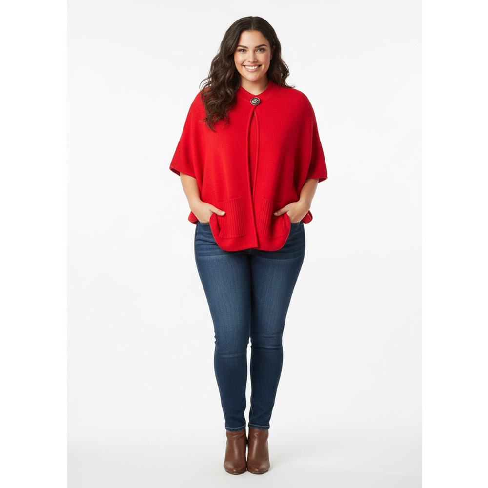 Tally Ho Sweater Red Cardigan Dolman Sleeves Oversized Open Front Pockets 2X